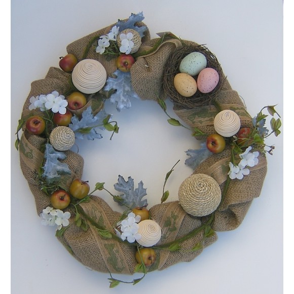 Easter Wreath Burlap Home Decor Apples Eggs Nest Flowers Greenery Spring Country - Picture 2 of 8